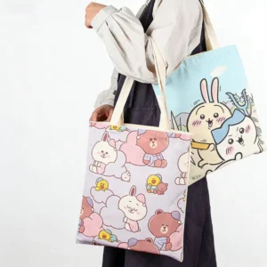 Cartoon Print Canvas Tote Bag